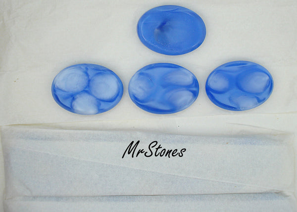25x18mm (2135) Blue White Marbled Swirl Oval Flat Top Flat Back Reversible? Center Rim