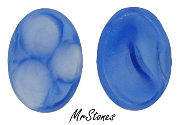 25x18mm (2135) Blue White Marbled Swirl Oval Flat Top Flat Back Reversible? Center Rim