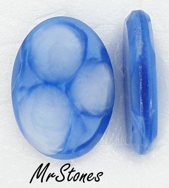 25x18mm (2135) Blue White Marbled Swirl Oval Flat Top Flat Back Reversible? Center Rim