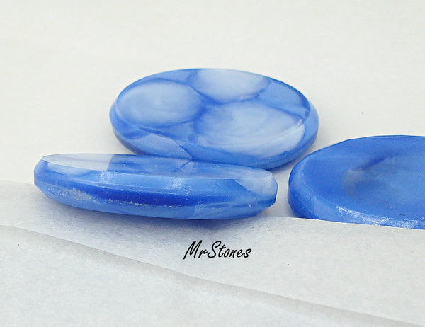 25x18mm (2135) Blue White Marbled Swirl Oval Flat Top Flat Back Reversible? Center Rim