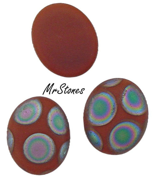 10x8mm (1685) Rustic Red Peacock Matte Frosted Finish Oval Low Dome Cabochon