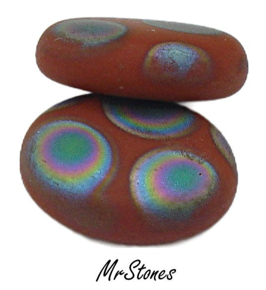 10x8mm (1685) Rustic Red Peacock Matte Frosted Finish Oval Low Dome Cabochon