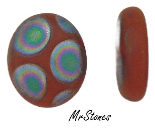 10x8mm (1685) Rustic Red Peacock Matte Frosted Finish Oval Low Dome Cabochon