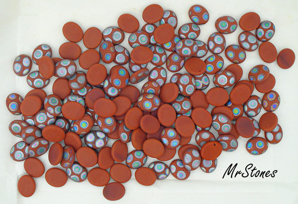 10x8mm (1685) Rustic Red Peacock Matte Frosted Finish Oval Low Dome Cabochon