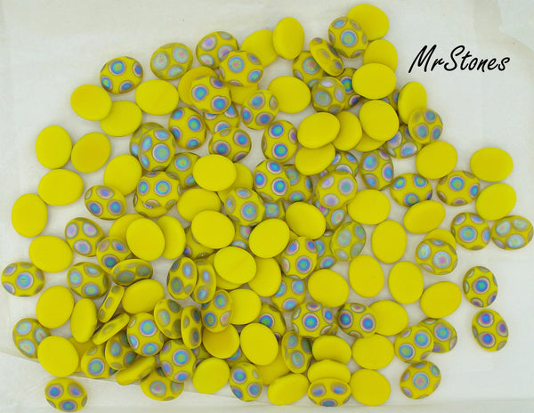 10x8mm (1685) Yellow Peacock Matte Frosted Finish Oval Low Dome Cabochon