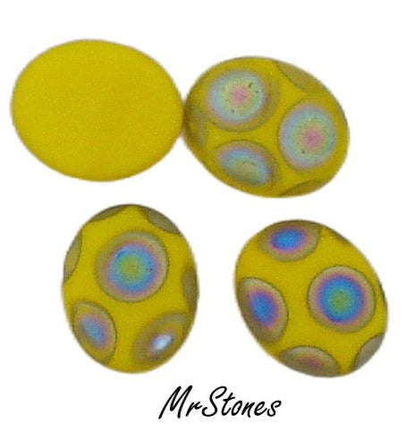 10x8mm (1685) Yellow Peacock Matte Frosted Finish Oval Low Dome Cabochon