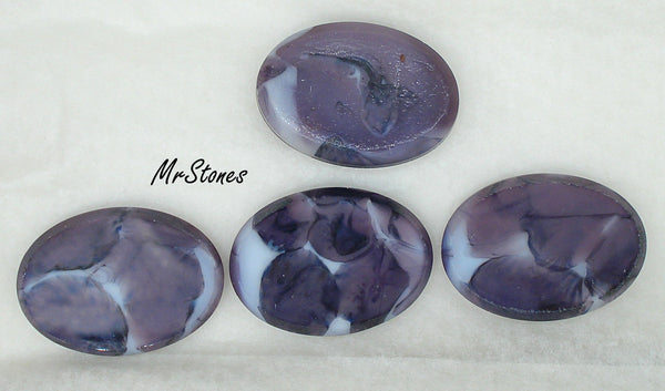 25x18mm (2135) Purple White Marbled Swirl Oval Flat Top Flat Back Reversible? Center Rim
