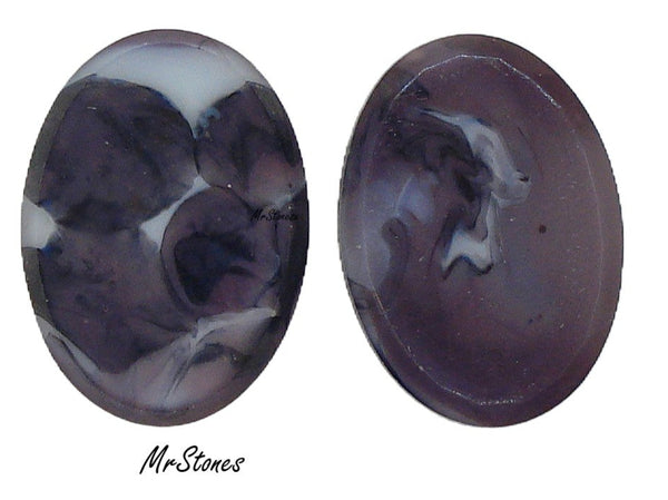 25x18mm (2135) Purple White Marbled Swirl Oval Flat Top Flat Back Reversible? Center Rim