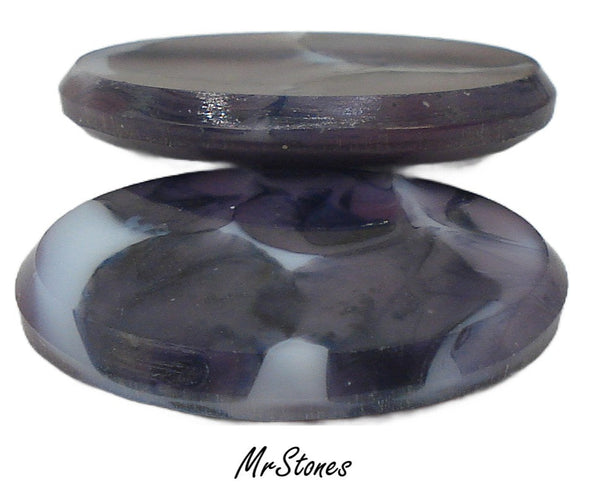 25x18mm (2135) Purple White Marbled Swirl Oval Flat Top Flat Back Reversible? Center Rim