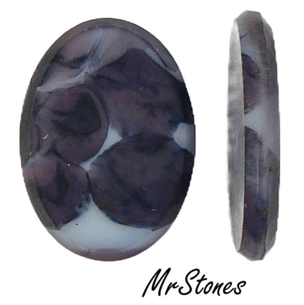 25x18mm (2135) Purple White Marbled Swirl Oval Flat Top Flat Back Reversible? Center Rim