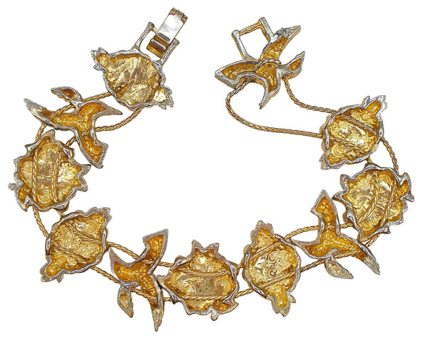 Slider Bracelet Gold Tone Flowers Birds Asst Spring Colors 7x3/4"