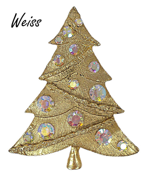 Signed Weiss Christmas Tree Brooch Crystal AB Rhinetones 2.5"