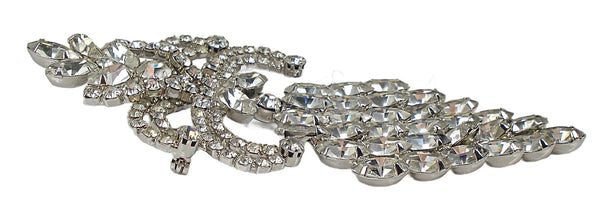 4" Chandelier Dangle Brooch Rhodium Plated Prong Set Crystal Marquise Round Rhinestones