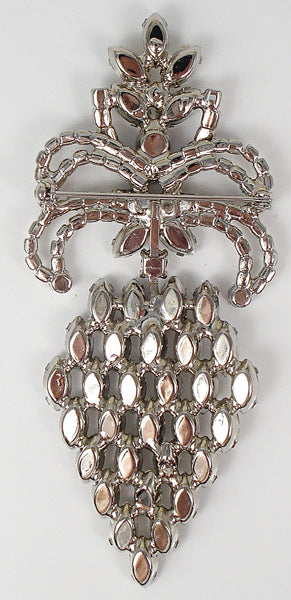 4" Chandelier Dangle Brooch Rhodium Plated Prong Set Crystal Marquise Round Rhinestones