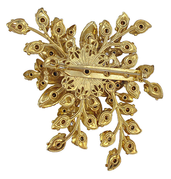 3" Spray Brooch Jonquil Yellow Sabrina Light Smoked Topaz AB Gold Tone Prong Set