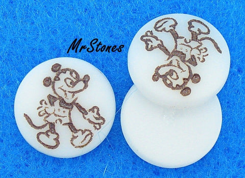 11mm (2194) White Brown Mouse Logo  Round Cabochon Disc 2.9mm Thick