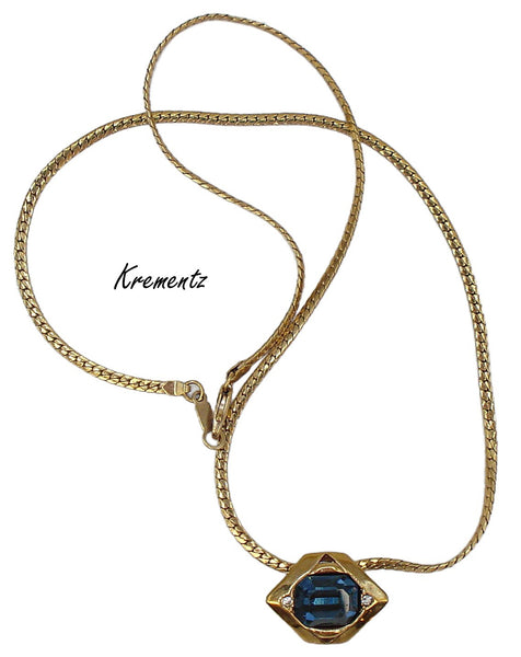 Krementz Pendant Slide Necklace Gold Tone Montana Crystal Rhinestones 16"