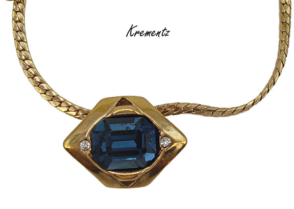 Krementz Pendant Slide Necklace Gold Tone Montana Crystal Rhinestones 16"