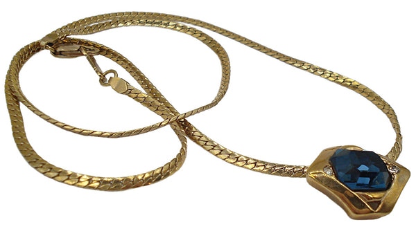 Krementz Pendant Slide Necklace Gold Tone Montana Crystal Rhinestones 16"