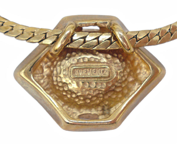 Krementz Pendant Slide Necklace Gold Tone Montana Crystal Rhinestones 16"