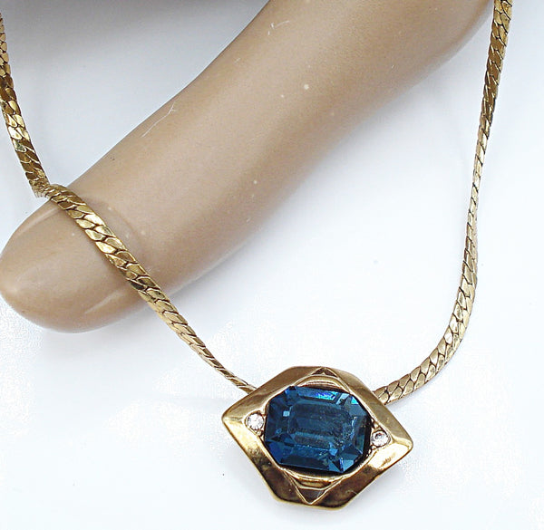 Krementz Pendant Slide Necklace Gold Tone Montana Crystal Rhinestones 16"