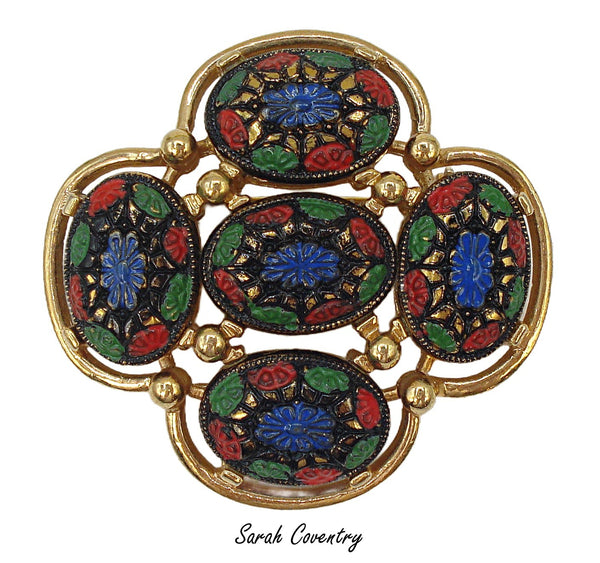 Sarah Coventry Mosaic Style Oval Cabochons Brooch