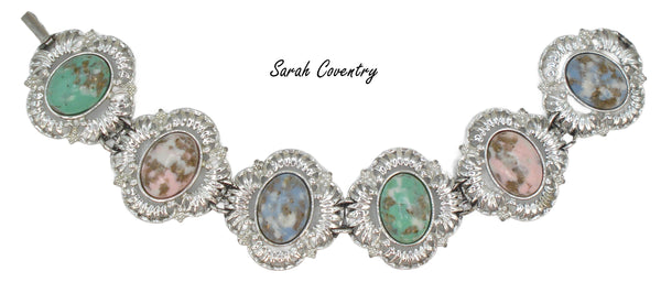 Sarah Coventry "Party Time" Bracelet Pastel Oval Cabochons 7"