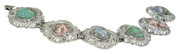 Sarah Coventry "Party Time" Bracelet Pastel Oval Cabochons 7"