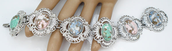 Sarah Coventry "Party Time" Bracelet Pastel Oval Cabochons 7"