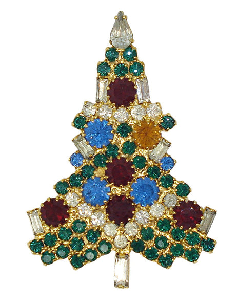 Christmas Tree 2 1/4" Brooch Prong Set Rhinestone Variety