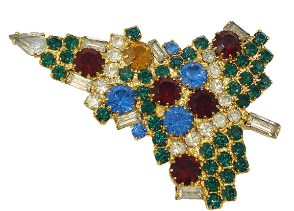 Christmas Tree 2 1/4" Brooch Prong Set Rhinestone Variety