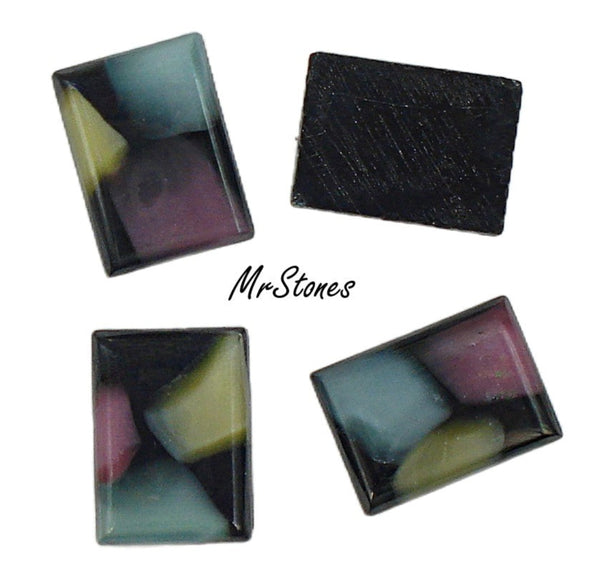 18x13mm (3325) Jet Black Pink Yellow Aqua Moonstone Mosaic Cushion Shape Tile