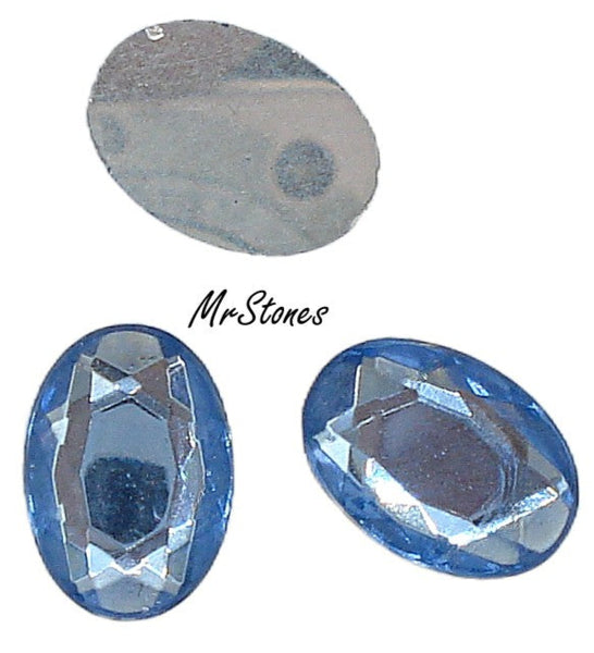 14x10mm (2110/2) Light Sapphire Blue Rose Cut Oval Flatback Silver Foiled