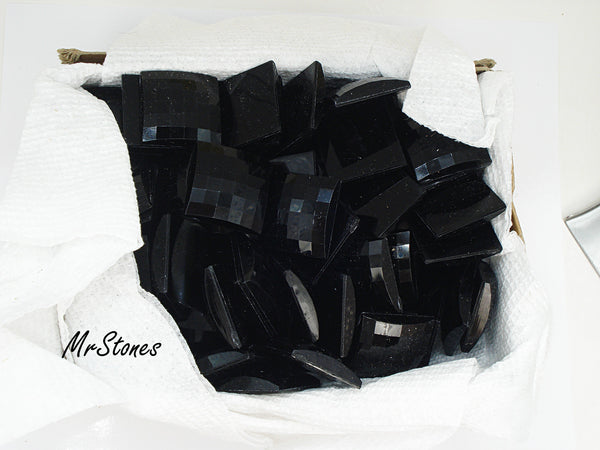 25mm (2062) Jet Black Opaque Square Checkered Top Cabochon 6.6mm Thick