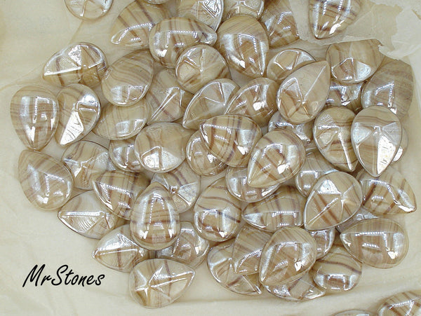 18x13mm (3101) Brown Agate Luster Pear Pendeloque Buff Top Doublet