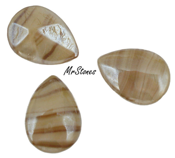 18x13mm (3101) Brown Agate Luster Pear Pendeloque Buff Top Doublet