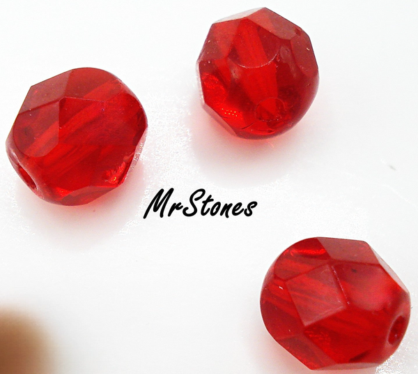 6x5.5mm (BEAD) Light Siam Red Faceted Vintage Glass Bead