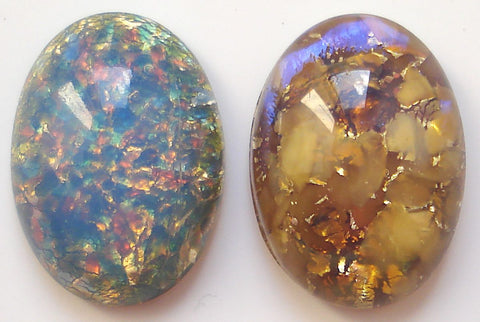 18x13mm (1685) Glass Blue Opal Oval Cabochons (specialty)