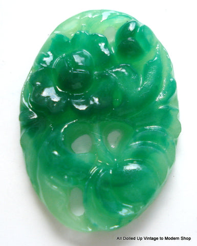 25X18MM ACRYLIC JADE MOLDED FLORAL OVALS