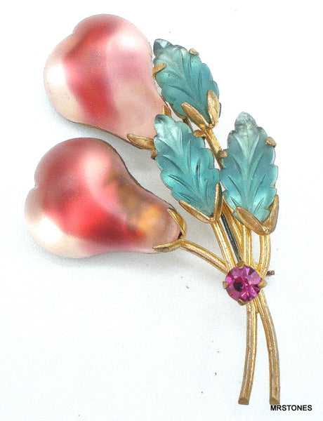 Austria Frosted Ruby Pears Brooch