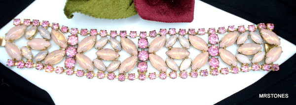 Pink Rhinestone Glass Opal Bracelet