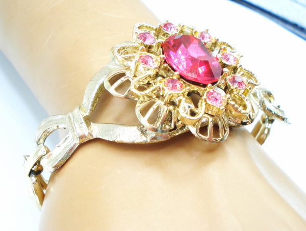 Double Hinged Rose Pink Rhinestone Bracelet