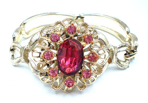 Double Hinged Rose Pink Rhinestone Bracelet