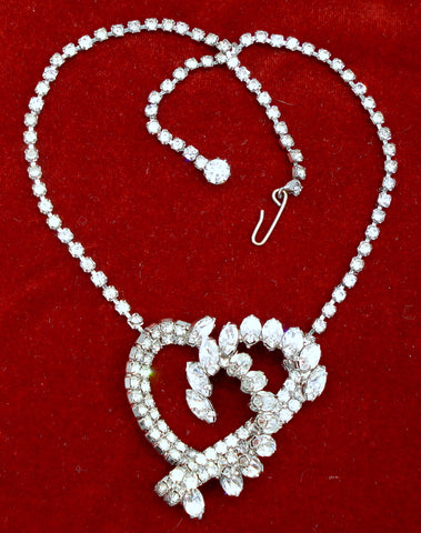 Open Heart Crystal Rhinestone Glam Necklace