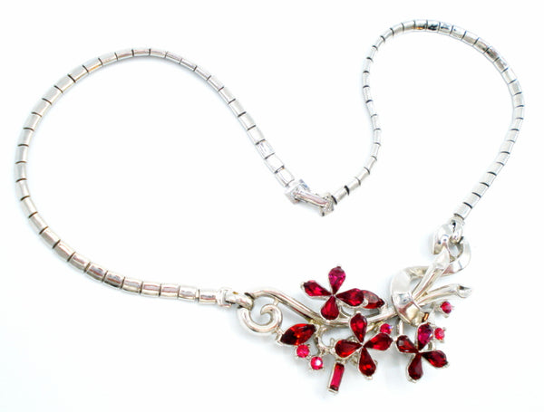 Trifari Ruby Flower Bouquet Necklace