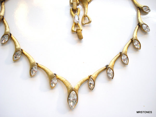 Kramer Brushed Gold Tone Crystal Rhinestone Necklace