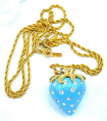 KJL Turquoise Blue Strawberry Pendant Necklace