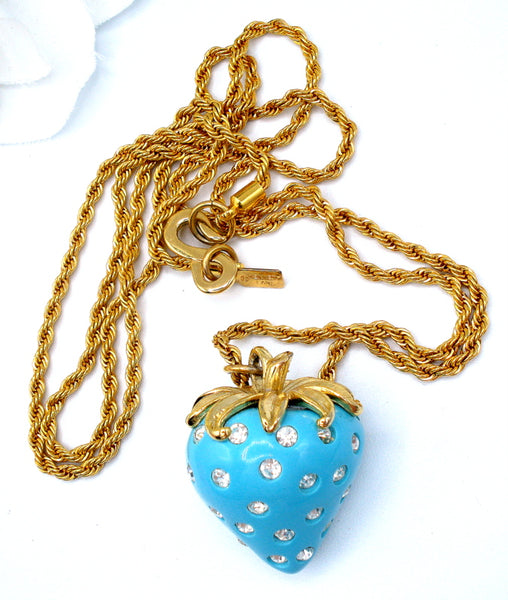 KJL Turquoise Blue Strawberry Pendant Necklace