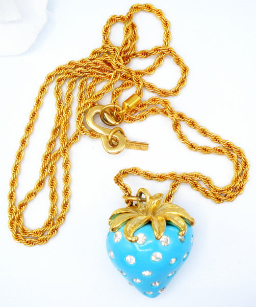 KJL Turquoise Blue Strawberry Pendant Necklace