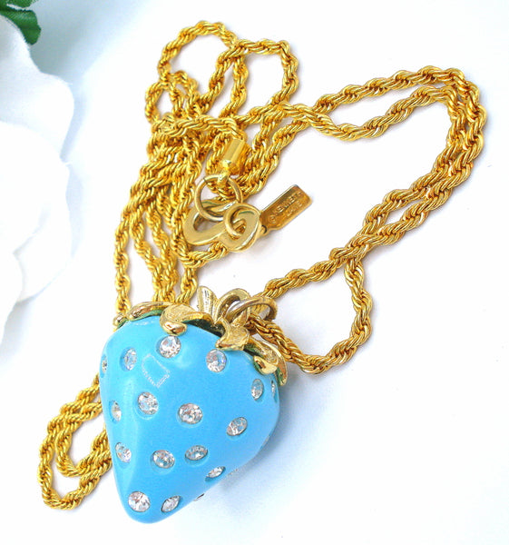 KJL Turquoise Blue Strawberry Pendant Necklace